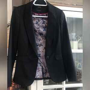 Ted Baker Black Blazer with Colorful Butterfly Lining, Size 1